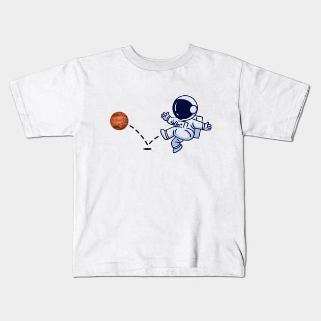 Astronaut plays Mars Soccer Kids T-Shirt by firstsapling@gmail.com